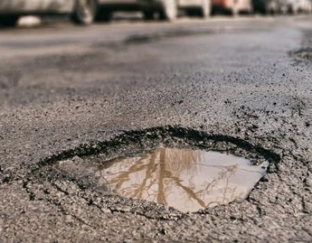 Large pothole in Montreal, Canada.